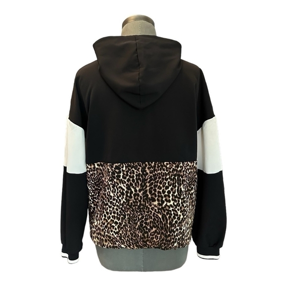 Women’s Hoodie Black White Animal Colorblock Jumper Hooded Sweater Cardigan Top - Picture 9 of 11